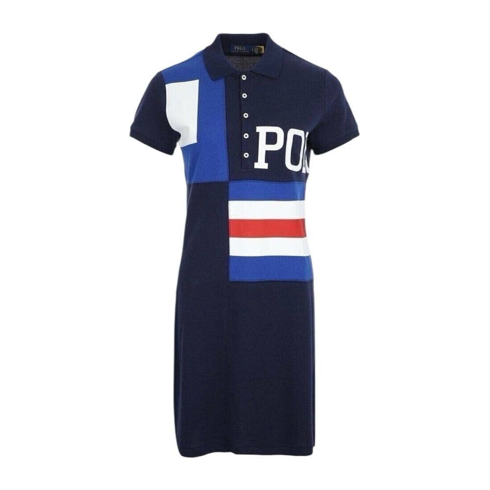 Polo by Ralph Lauren Navy Blue Red White Colorblock Polo Dress with Graphic
